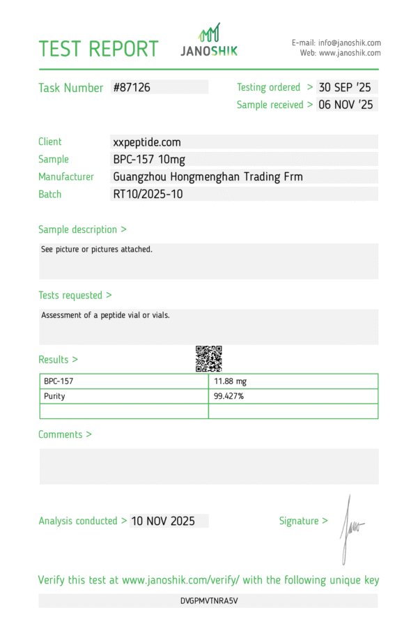 Test Report #87126 BPC-157 10mg